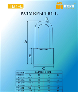 Замок навесной MSM TB1-L50 Блистер #235891